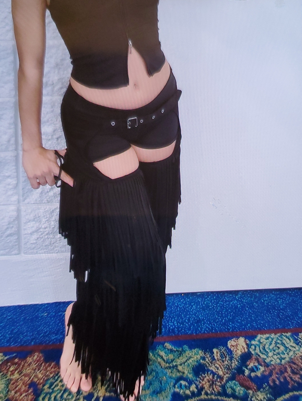 Black Asymmetrical Fringe Garter Skirt